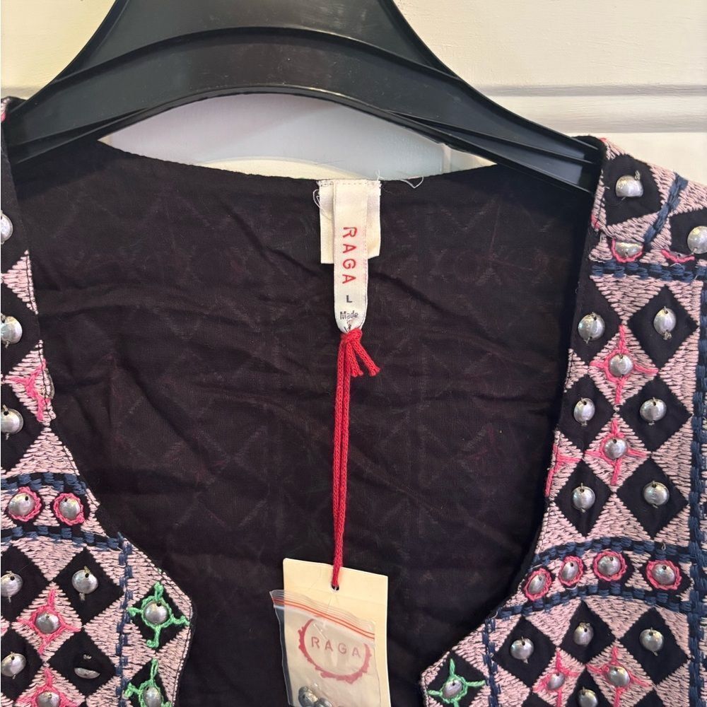 Anthropologie RAGA Pink and Black Embellished Jacket - Picture 4 of 5